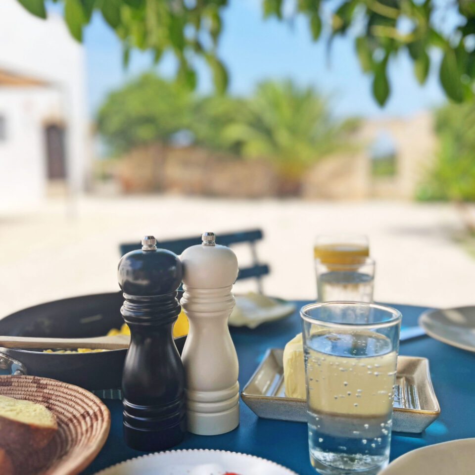 Breakfast at the coffee table in the courtyard